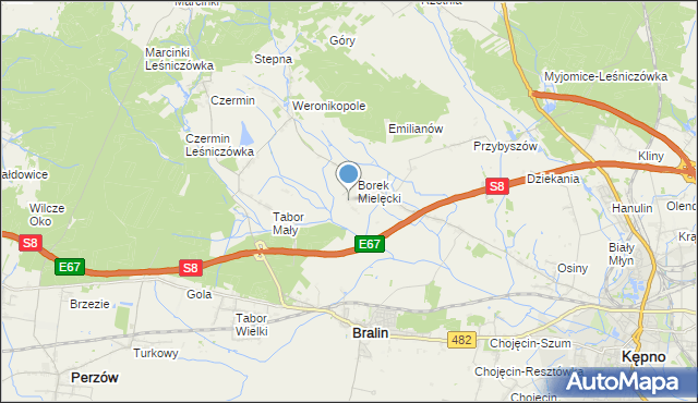 mapa Kolonia Borek Mielęcki, Kolonia Borek Mielęcki na mapie Targeo